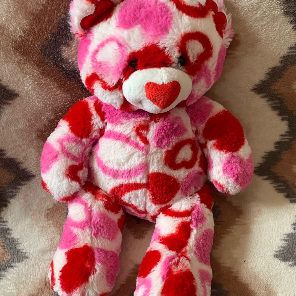 Teddy Mountain Valentine Heart Print Teddy Bear Plush 11.5” Pink Red White Stuff